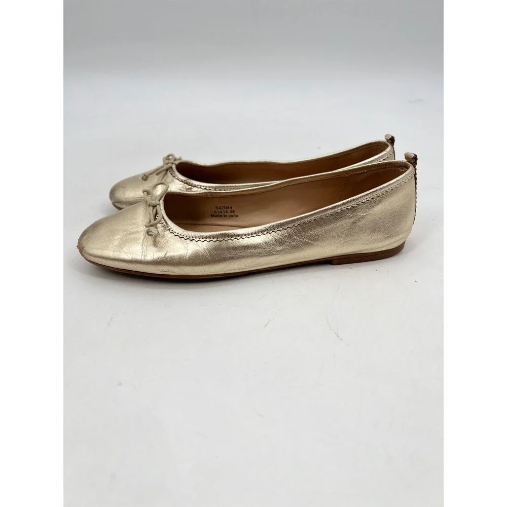 Boden Kitty Flexi Sole Ballet Flats 39 Gold Leather Bow Scalloped Heel